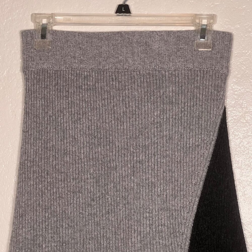 Asymmetrical Gray Black Wool Cashmere Angora Midi Skirt Ribbed Knit Design Small - Picture 2 of 12